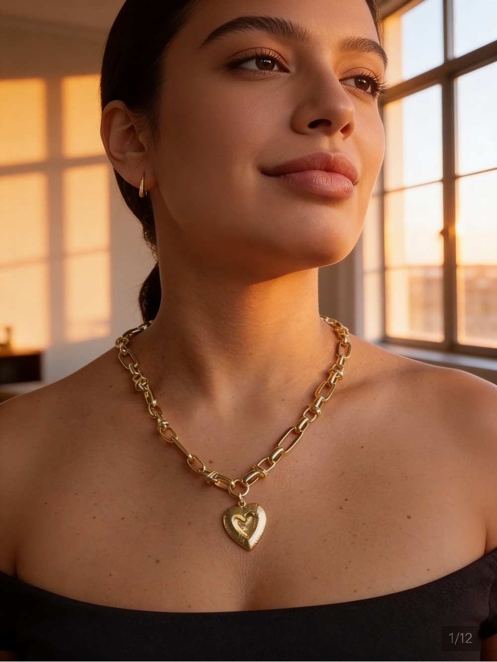 Chunky Gold Heart Pendant Necklace for Women
